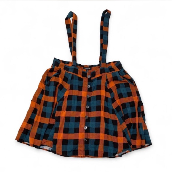 torrid Dresses & Skirts - Torrid Mini Challis Skirtall Women’s 0 Orange Green Plaid Twee Suspenders Skirt